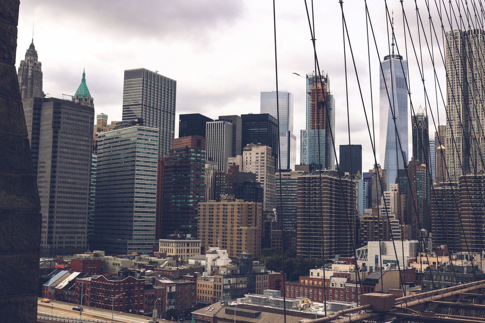 New York City skyline viewed from the Brooklyn Bridge